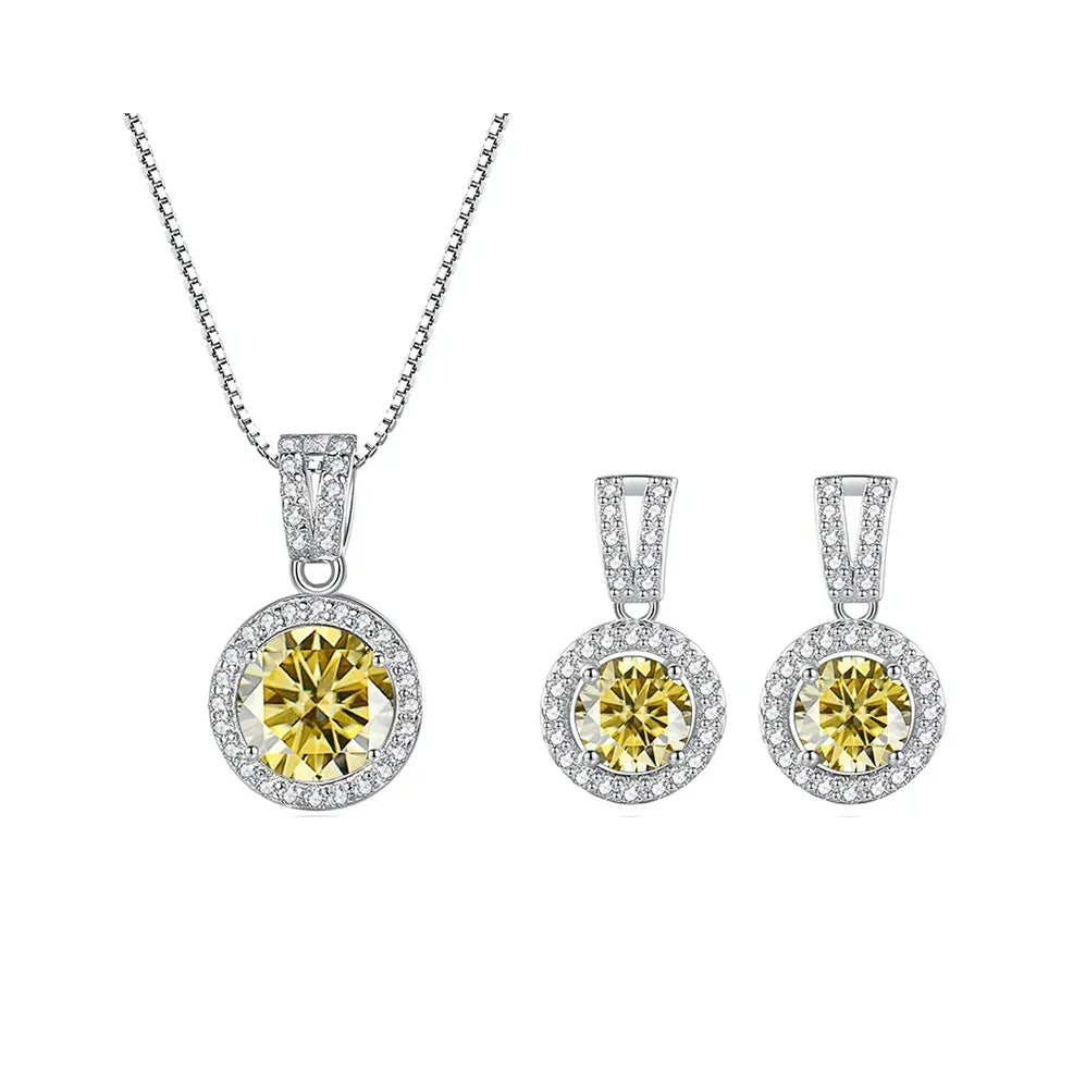 2Ct Moissanite Necklace Earrings Set Sterling Silver 925 Wedding Jewelry