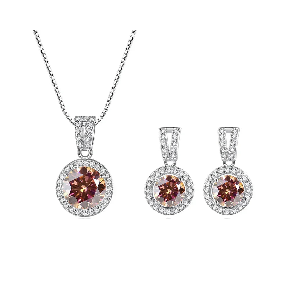 2Ct Moissanite Necklace Earrings Set Sterling Silver 925 Wedding Jewelry
