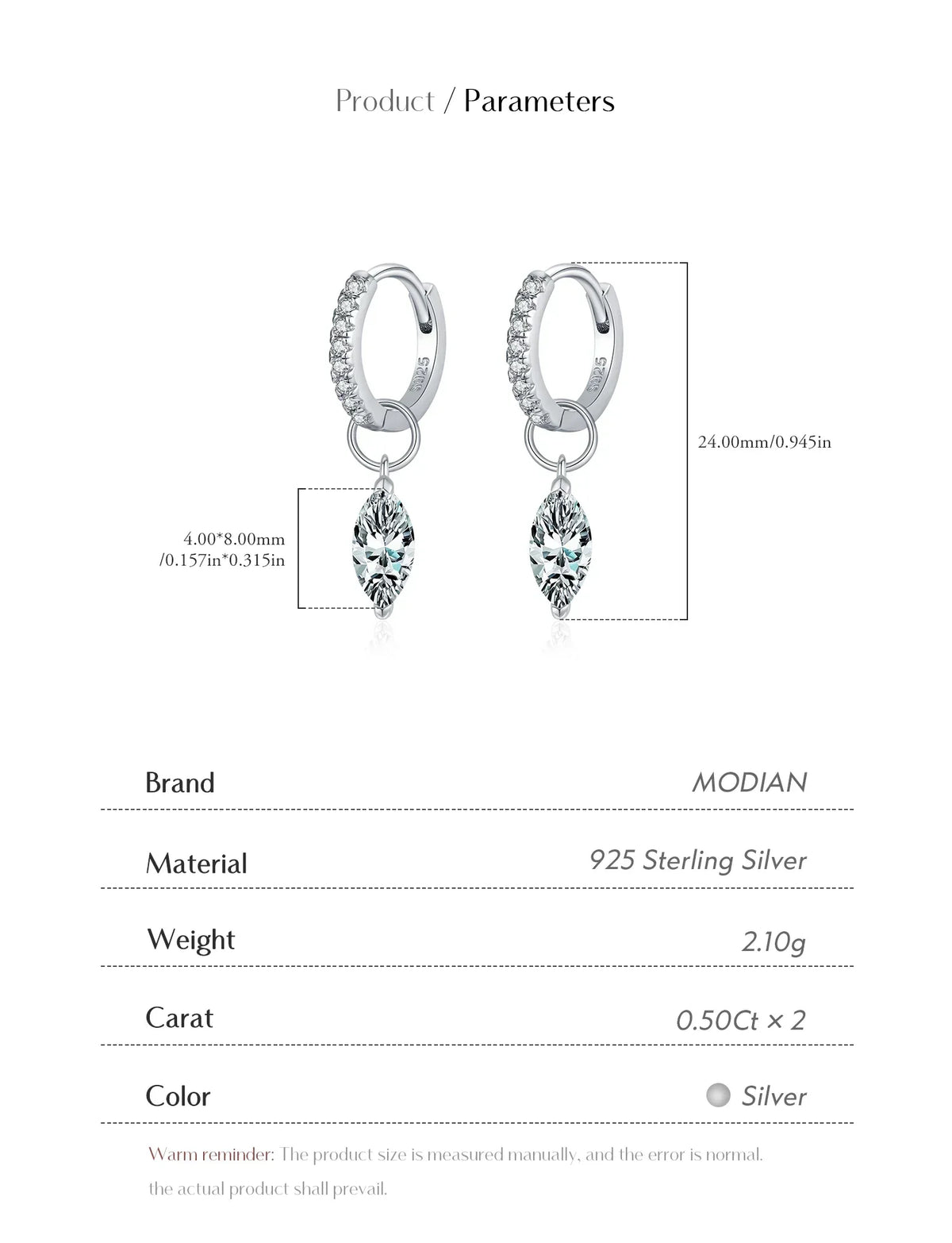 Moissanite 925 Sterling Silver Geometric Hoop Earrings For Women Fine Jewelry