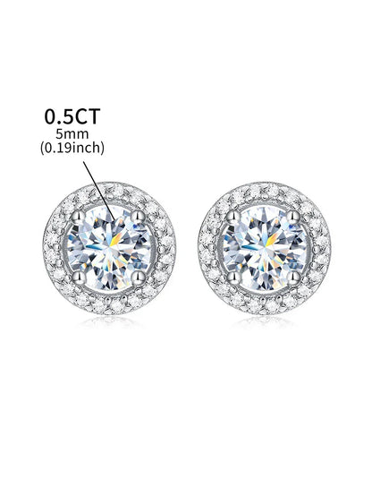 Moissanite Diamond Stud Earrings 925 Sterling Silver Round Halo Wedding Jewelry