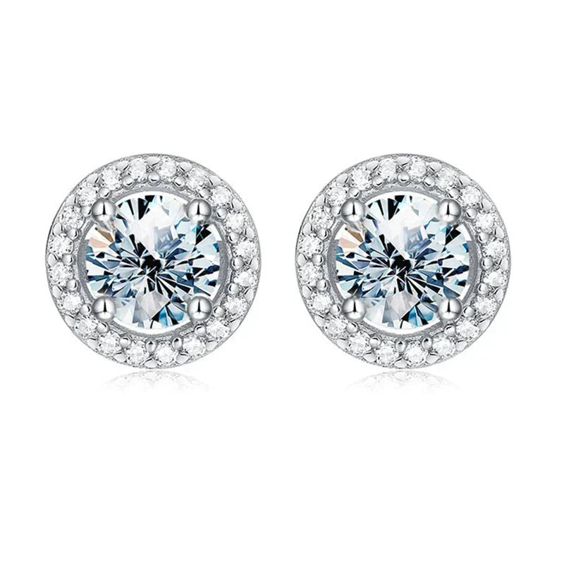 Moissanite Stud Earrings 925 Sterling Silver Round Halo Bridal Wedding Jewelry