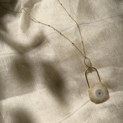Solar Quartz Eye Necklace Moonstone Pendant Gold Filled Chain Spiritual Jewelry