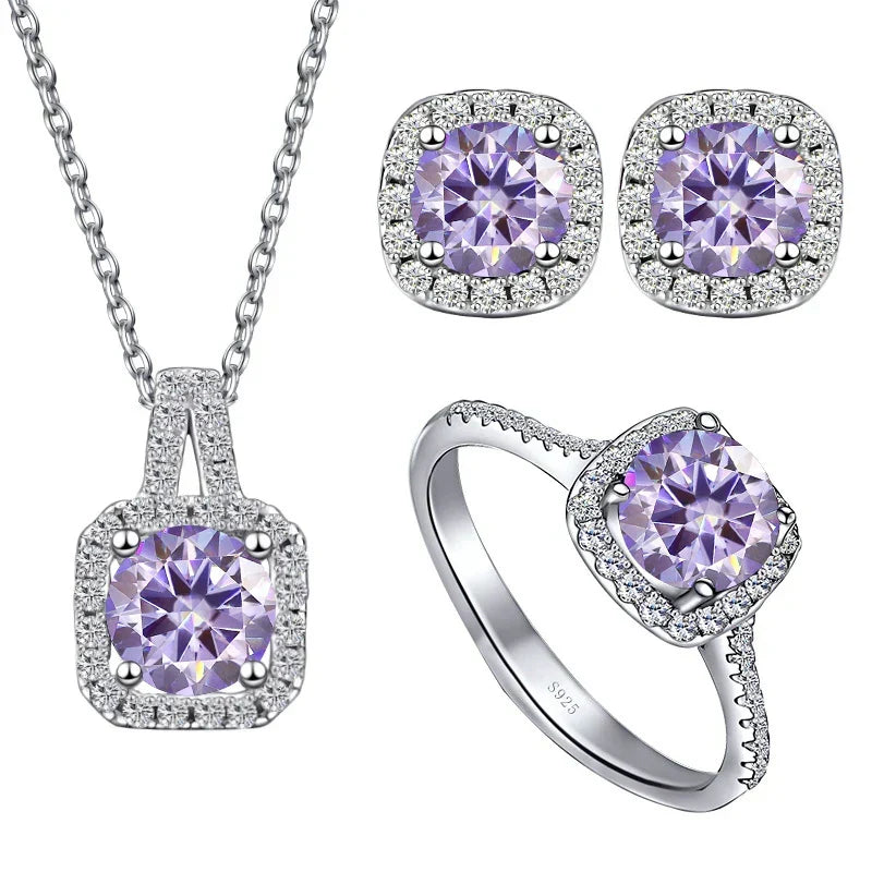 Sterling Silver 3-Piece Moissanite Jewelry Set 1ct Necklace Ring Earrings
