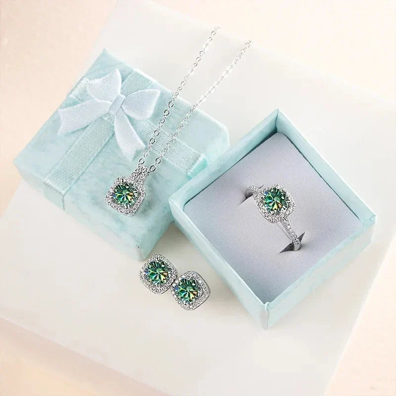 Sterling Silver 3-Piece Moissanite Jewelry Set 1ct Necklace Ring Earrings