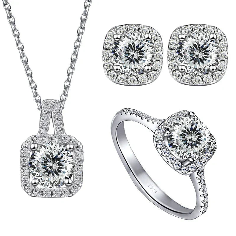 Sterling Silver 3-Piece Moissanite Jewelry Set 1ct Necklace Ring Earrings