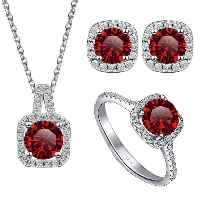 Sterling Silver 3-Piece Moissanite Jewelry Set 1ct Necklace Ring Earrings